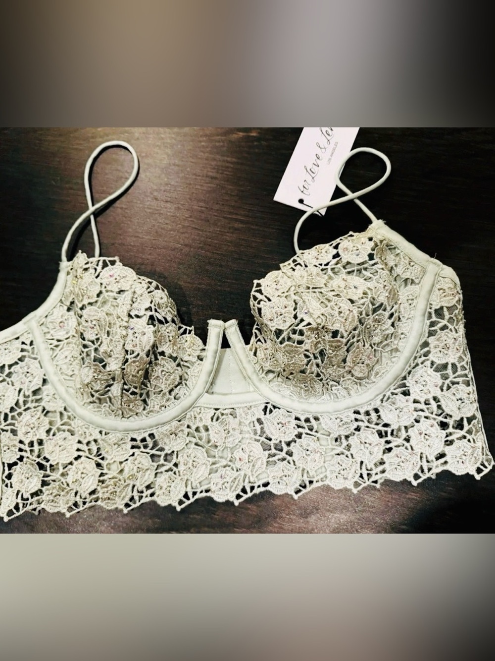 NEW For Love & Lemons Sage Twinkle Rose Bustier bra mint crochet sexy lingerie S